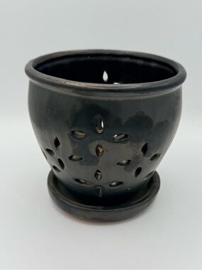 NEW Verandah Ceramic Orchid Pot - Matte Black Glazed Floral Cutout